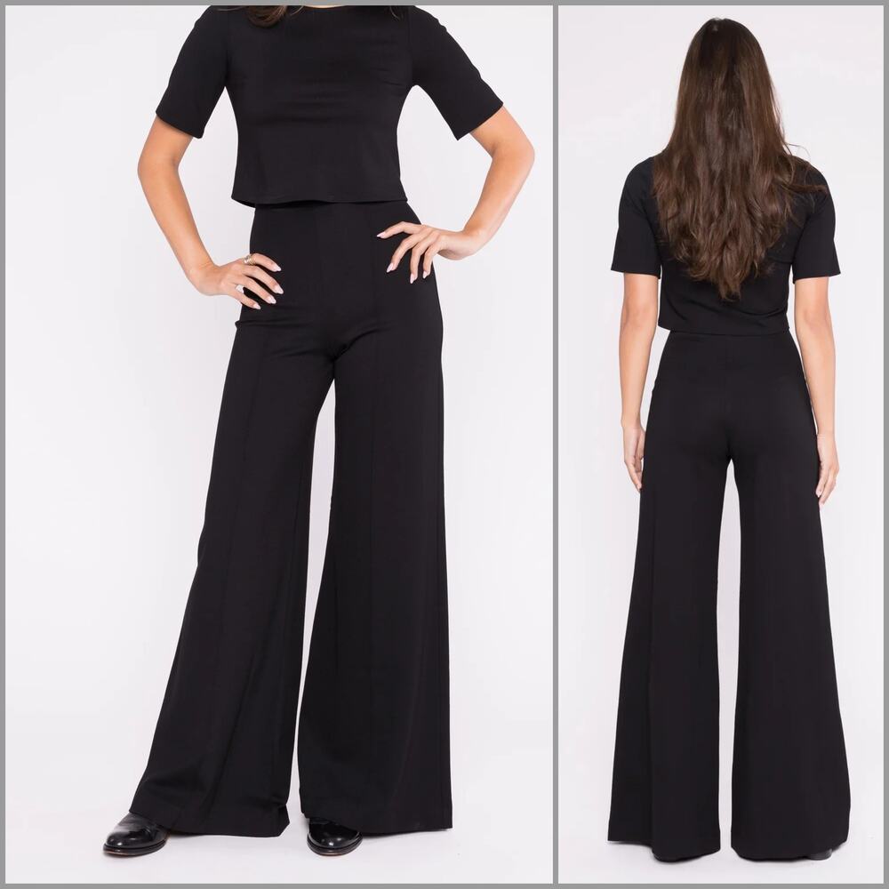 RIPLEY RADER Black Ponte Knit Long Wide Leg Pant size 2 (S)